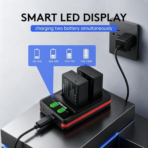 2X 1400mAh DMW-BLC12 Replacement Battery and Charger for Panasonic DMW-BLC12E DMW-BLC12PP - Compatible With Lumix FZ200, FZ1000, G5, G6, G7, GX8, G85, GH2 Cameras in Kuwait