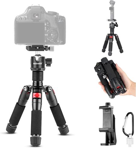 NEEWER TP09 Carbon Fiber Mini Tripod Compatible with iPhone, 20" Lightweight Compact Travel Desktop Tripod Stand with Ball Head, Phone Holder, Remote for Phone DSLR Camera Video Camcorder Webcam in Kuwait