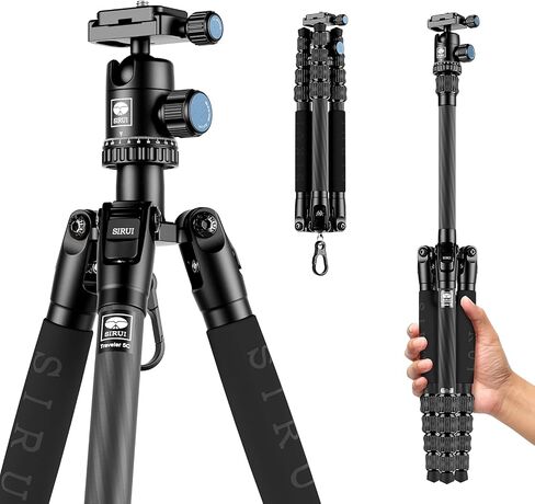 SIRUI Lightweight Carbon Fiber Travel Tripod, 6kg Load Capacity Compact Camera Support with Carry Bag, Portable for DSLR Mirrorless Cameras, Max Height 54" for Hiking Vacation Vlogging in Kuwait