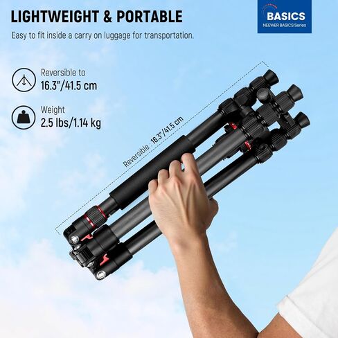 NEEWER Basics Carbon Fiber Travel Tripod Monopod, 64" Compact Lightweight Portable Camera Cell Phone Holder Stand Compatible with iPhone Video Recording, Arca Type Ball Head, Max Load 13.2 lbs, TP17B in Kuwait