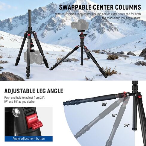 NEEWER Basics Carbon Fiber Travel Tripod Monopod, 64" Compact Lightweight Portable Camera Cell Phone Holder Stand Compatible with iPhone Video Recording, Arca Type Ball Head, Max Load 13.2 lbs, TP17B in Kuwait