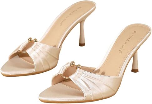 BEAUDRM Women's Elegant Pleated Metal Kitten Heel Sandals Pointed Open Toe Wedding Party Bridal Stiletto Heels Dress Shoes in Kuwait