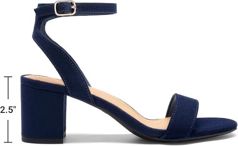 DREAM PAIRS Women's Low Chunky Heels Sandals,Navy/Suede,7 | Round Open Toe Heels, Ankle Strap, Block heels, Dress Summer Shoes for Wedding Party Daily in Kuwait