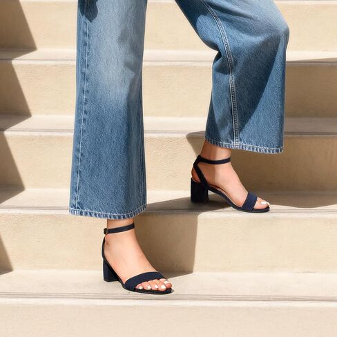 DREAM PAIRS Women's Low Chunky Heels Sandals,Navy/Suede,7 | Round Open Toe Heels, Ankle Strap, Block heels, Dress Summer Shoes for Wedding Party Daily in Kuwait
