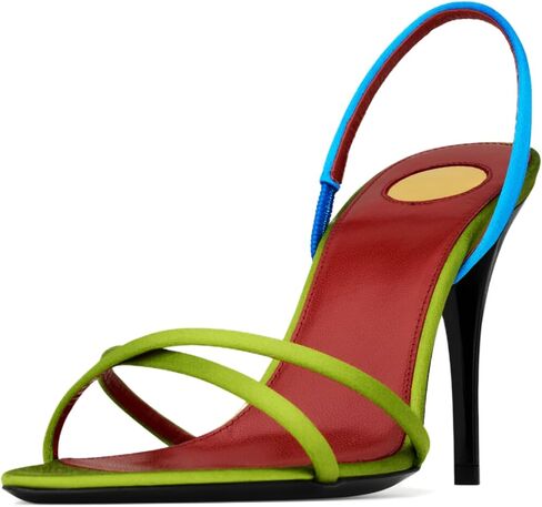 Colorful Satin Slingback Sandals for Women Two-Tone Stiletto High Heels Sandals Sexy Strappy Crisscross Open Toe Heels Evening Party Daily Dressy Shoes Green Blue in Kuwait
