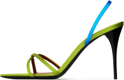 Colorful Satin Slingback Sandals for Women Two-Tone Stiletto High Heels Sandals Sexy Strappy Crisscross Open Toe Heels Evening Party Daily Dressy Shoes Green Blue in Kuwait