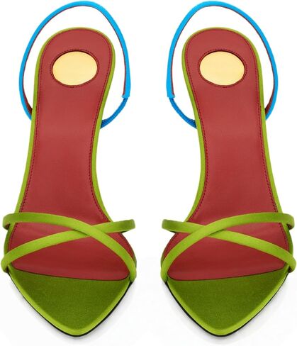 Colorful Satin Slingback Sandals for Women Two-Tone Stiletto High Heels Sandals Sexy Strappy Crisscross Open Toe Heels Evening Party Daily Dressy Shoes Green Blue in Kuwait