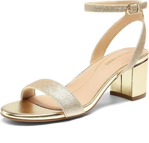 DREAM PAIRS Women's Low Chunky Heels Sandals,Gold/Glitter,7.5 | Round Open Toe Heels, Ankle Strap, Block heels, Dress Summer Shoes for Wedding Party Daily in Kuwait