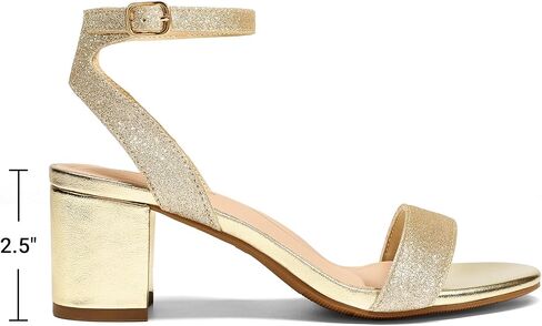 DREAM PAIRS Women's Low Chunky Heels Sandals,Gold/Glitter,7.5 | Round Open Toe Heels, Ankle Strap, Block heels, Dress Summer Shoes for Wedding Party Daily in Kuwait