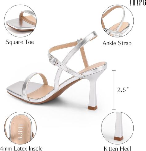 IDIFU IN2 Kitten Heels for Women Square Open Toe Heeled Sandals Dress Shoe | 2.5 Inch Ankle Strap Dressy Sandals Comfortable Party Wedding Daily Wear Heel in Kuwait
