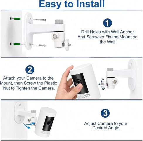 2Pack Camera Wall Mount Bracket for Ring Stick Up Cam Ring Outdoor Cam Plus Indoor Cam,360° Adjustable Wall Bracket with Perfect View Angle for Home Security Camera System (White) in Kuwait