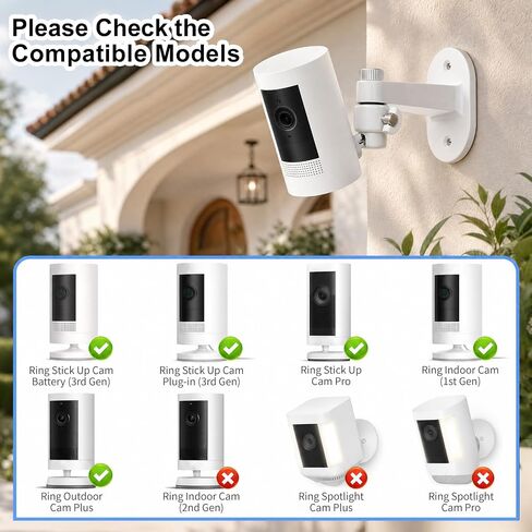 2Pack Camera Wall Mount Bracket for Ring Stick Up Cam Ring Outdoor Cam Plus Indoor Cam,360° Adjustable Wall Bracket with Perfect View Angle for Home Security Camera System (White) in Kuwait