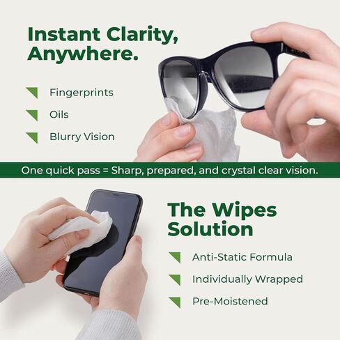 HandyClean Pre-Moistened Lens & Eyeglass Cleaner Wipes 6x5 in, 100 Count | Screen Wipes to Lift Away Smears and Smudges, Individually Packed for Home, Work and Travel, Tsa Approved in Kuwait
