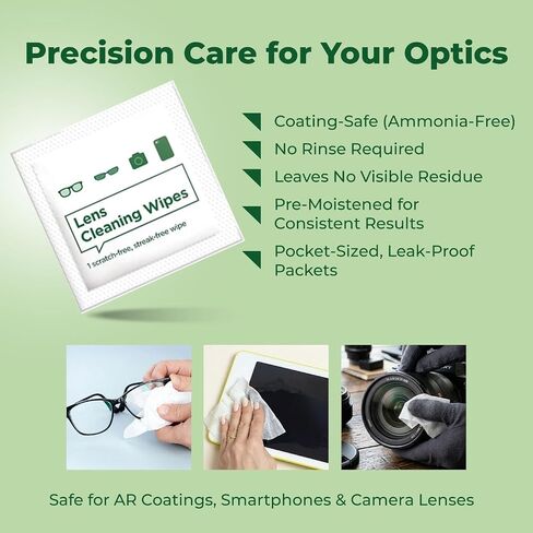 HandyClean Pre-Moistened Lens & Eyeglass Cleaner Wipes 6x5 in, 100 Count | Screen Wipes to Lift Away Smears and Smudges, Individually Packed for Home, Work and Travel, Tsa Approved in Kuwait