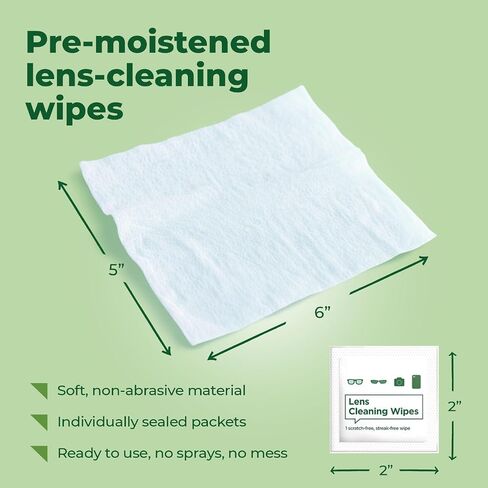 HandyClean Pre-Moistened Lens & Eyeglass Cleaner Wipes 6x5 in, 100 Count | Screen Wipes to Lift Away Smears and Smudges, Individually Packed for Home, Work and Travel, Tsa Approved in Kuwait