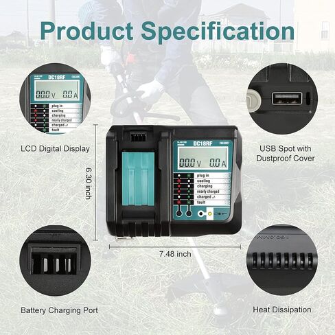 DC18RF Charger Compatible with Makita 14.4V/18V Lithium-ion Battery,3.5A with USB Interface Charging for BL1815 BL1820 BL1830 BL1840B BL1850 BL1860 BL1450 Replacement Charger for DC18RC in Saudi Arabia