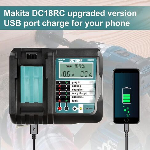DC18RF Charger Compatible with Makita 14.4V/18V Lithium-ion Battery,3.5A with USB Interface Charging for BL1815 BL1820 BL1830 BL1840B BL1850 BL1860 BL1450 Replacement Charger for DC18RC in Saudi Arabia