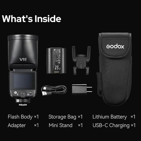 Godox V1 MID O TTL Flash for Olympus Panasonic, Touchscreen Travel Flash | 1.7s Recycle, 650 Full Power Pops, 2W Modeling Lamp, TTL/HSS 1/8000s, V1MID O Lightweight Speedlight Round Head Flash in Kuwait