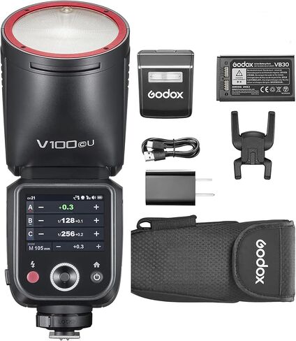 Godox V100 for Canon V100 C Flash V100-C Round Head Touch Screen Flash, Built-in Lithium Battery, 10 Level LED Modeling Lamp (V100 O for Olympus) in Kuwait