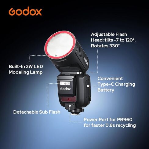 Godox V100 for Canon V100 C Flash V100-C Round Head Touch Screen Flash, Built-in Lithium Battery, 10 Level LED Modeling Lamp (V100 O for Olympus) in Saudi Arabia