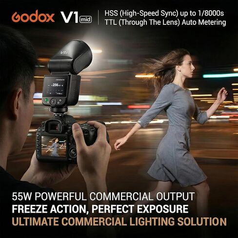 Godox V1 MID S Flash for Sony with AK-R11,55W Round Head Speedlite Touchscreen,Upgrade 24mm,650+Full Power Pops,1.7s Recycle, TTL/HSS 1/8000s V1MID Lightweight Travel Flash for A7C II A6700 A7IV ZV-E1 in Kuwait