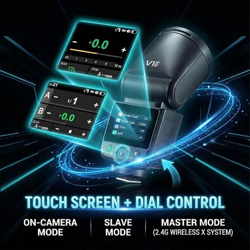 Godox V1 MID S Flash for Sony with AK-R11,55W Round Head Speedlite Touchscreen,Upgrade 24mm,650+Full Power Pops,1.7s Recycle, TTL/HSS 1/8000s V1MID Lightweight Travel Flash for A7C II A6700 A7IV ZV-E1 in Kuwait