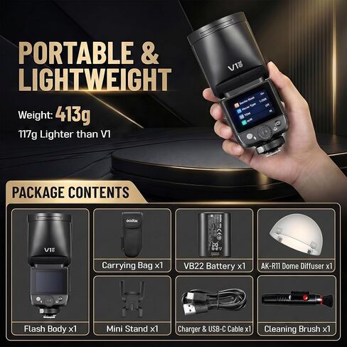 Godox V1 MID S Flash for Sony with AK-R11,55W Round Head Speedlite Touchscreen,Upgrade 24mm,650+Full Power Pops,1.7s Recycle, TTL/HSS 1/8000s V1MID Lightweight Travel Flash for A7C II A6700 A7IV ZV-E1 in Kuwait