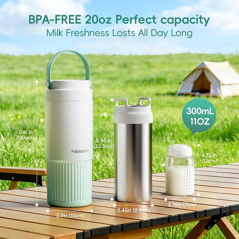 360° Double-Layer 316 Stainless Steel Breast Milk Cooler, 22oz | Breastmilk Cooler & Stainless Steel Chiller, 24H Storage, Leak Proof, 2 Baby Bottles Included for Work & Travel in Kuwait