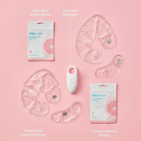 Frida Mom 9pc Breastfeeding Essentials Kit for Lactation Support & Nipple Relief, Includes Lactation Massager, Heating Pads, Breast Masks for Hydration & Milk Flow, Postpartum Essential Gift Set in Kuwait
