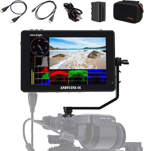 ANDYCINE C7 Field Camera Monitor 7" 2200nits 1920x1200 Touch Screen + F750 Battery&Charge Cable+Standard &Micro HDMI Cords+Carry Case Camera Monitor for Photographers in Saudi Arabia