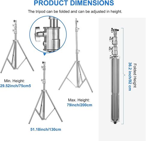 Stainless Steel Heavy Duty Photography Light Stand,9.2ft/2.8m Air Cushioned Studio Lighting Tripod for Speedlight,Strobe,Softbox,Monolight,Reflector in Kuwait