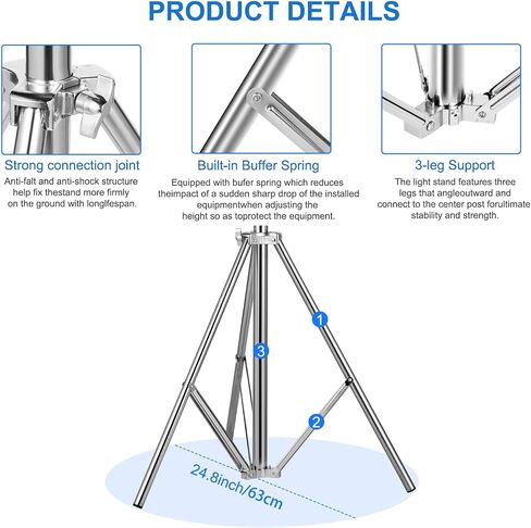Stainless Steel Heavy Duty Photography Light Stand,9.2ft/2.8m Air Cushioned Studio Lighting Tripod for Speedlight,Strobe,Softbox,Monolight,Reflector in Kuwait