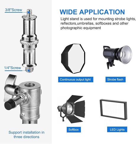 Stainless Steel Heavy Duty Photography Light Stand,9.2ft/2.8m Air Cushioned Studio Lighting Tripod for Speedlight,Strobe,Softbox,Monolight,Reflector in Kuwait