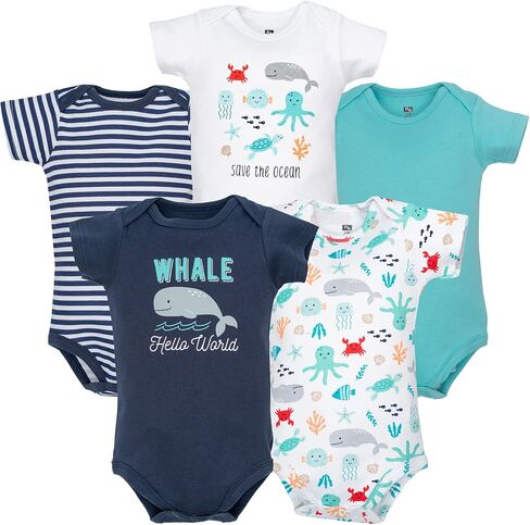 Hudson Baby Infant Boys Cotton Bodysuits 5-Pack, Sea Characters, Newborn in Kuwait