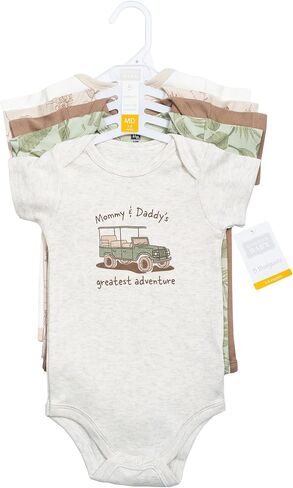 Hudson Baby Infant Boys Cotton Bodysuits 5-Pack, Beige Safari, 0-3 Months in Kuwait
