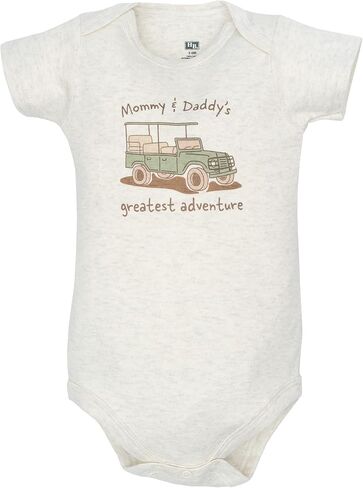 Hudson Baby Infant Boys Cotton Bodysuits 5-Pack, Beige Safari, 0-3 Months in Kuwait