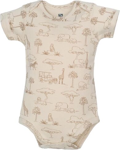 Hudson Baby Infant Boys Cotton Bodysuits 5-Pack, Beige Safari, 0-3 Months in Kuwait