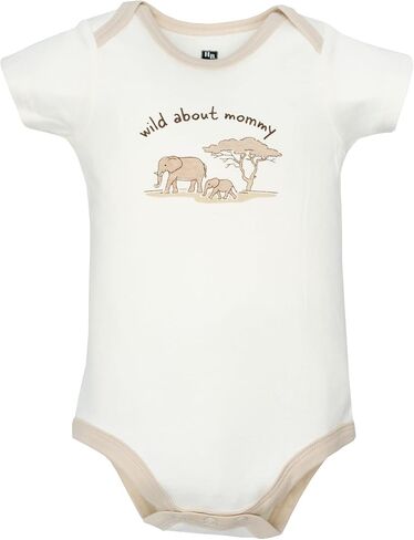 Hudson Baby Infant Boys Cotton Bodysuits 5-Pack, Beige Safari, 0-3 Months in Kuwait