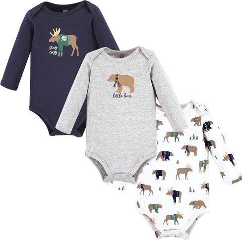 Hudson Baby Basics Infant Boys Essential Long Sleeve Bodysuits 3-Pack in Kuwait