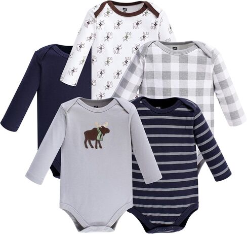 Hudson Baby Basics Infant Boys Cozy Long Sleeve Bodysuits 5-Pack in Kuwait