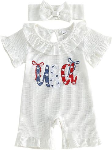4th of July Baby Girl Clothes Summer Newborn Outfit American Flag Romper Jumpsuit Usa Infant Girl Clothes in Kuwait