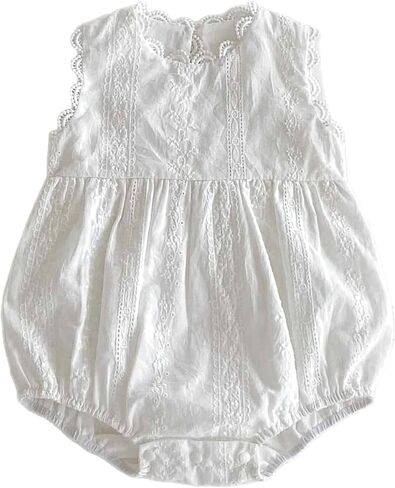HOOLCHEAN Baby Girl Summer Lace Romper Sleeveless Bubble Onesie with Embroidery and Back Bow in Kuwait