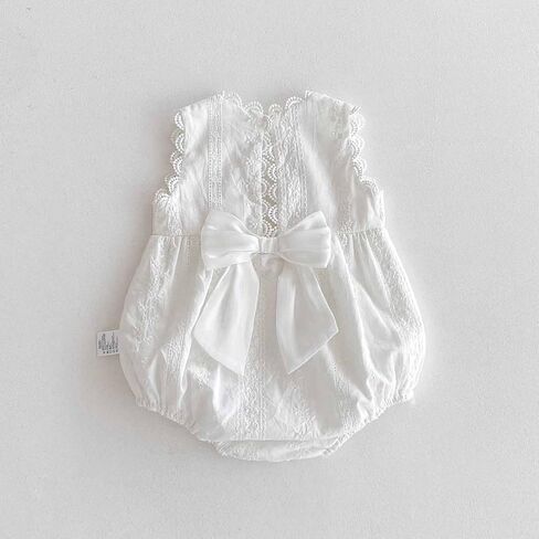 HOOLCHEAN Baby Girl Summer Lace Romper Sleeveless Bubble Onesie with Embroidery and Back Bow in Kuwait
