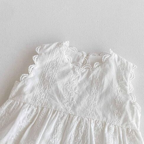 HOOLCHEAN Baby Girl Summer Lace Romper Sleeveless Bubble Onesie with Embroidery and Back Bow in Kuwait