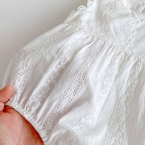 HOOLCHEAN Baby Girl Summer Lace Romper Sleeveless Bubble Onesie with Embroidery and Back Bow in Kuwait