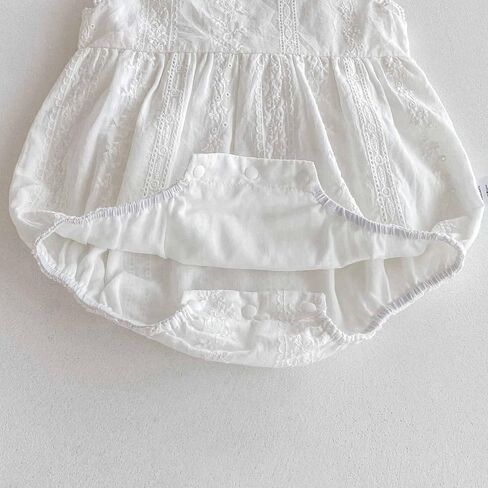 HOOLCHEAN Baby Girl Summer Lace Romper Sleeveless Bubble Onesie with Embroidery and Back Bow in Kuwait