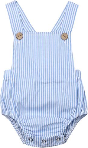 Newborn Baby 1 Piece Summer Romper Baby Girl Boy Solid Color Jumpsuit Sleeveless Backless Overalls Outfits (Blue, 9-12 Months) in Kuwait