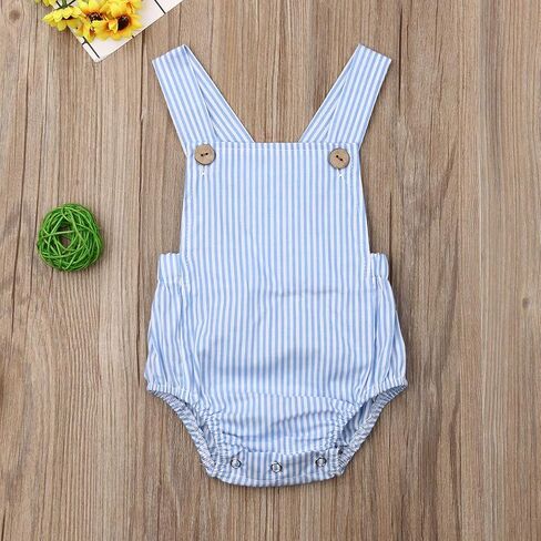 Newborn Baby 1 Piece Summer Romper Baby Girl Boy Solid Color Jumpsuit Sleeveless Backless Overalls Outfits (Blue, 9-12 Months) in Kuwait