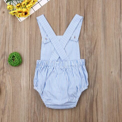 Newborn Baby 1 Piece Summer Romper Baby Girl Boy Solid Color Jumpsuit Sleeveless Backless Overalls Outfits (Blue, 9-12 Months) in Kuwait