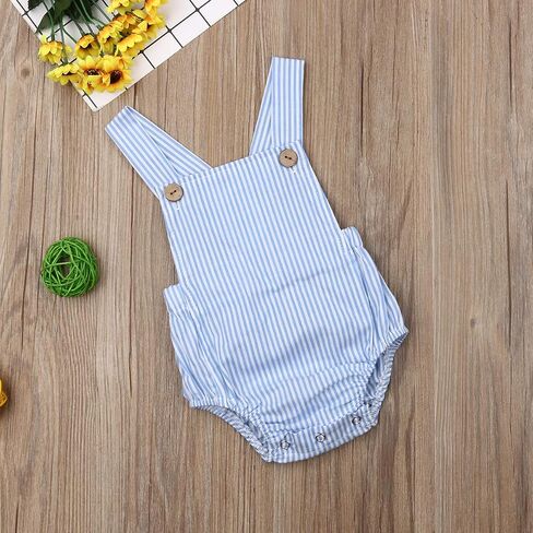 Newborn Baby 1 Piece Summer Romper Baby Girl Boy Solid Color Jumpsuit Sleeveless Backless Overalls Outfits (Blue, 9-12 Months) in Kuwait